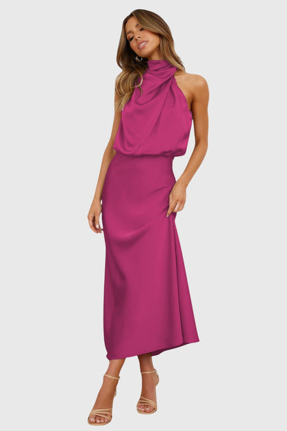AVA | GLAMOROUS SATIN HALTER DRESS