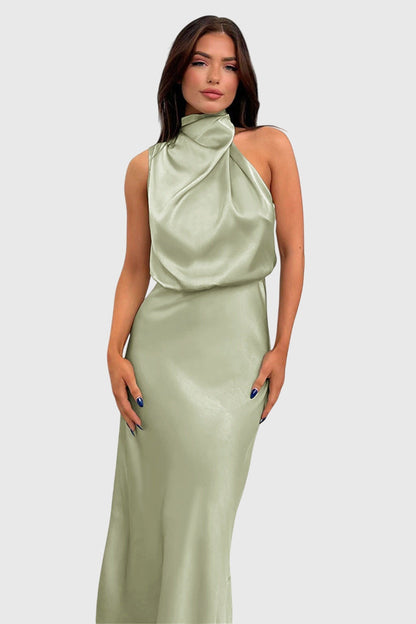 AVA | GLAMOROUS SATIN HALTER DRESS