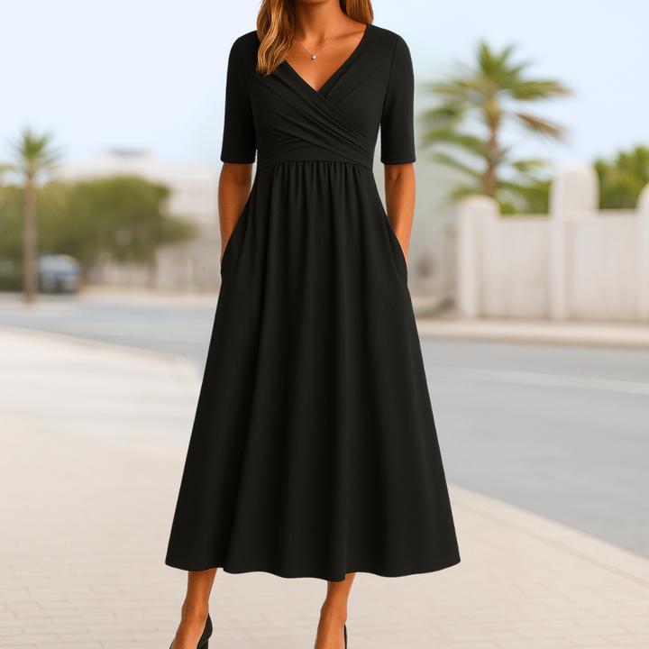 VERONICA | CROSSOVER SHORT-SLEEVE DRESS