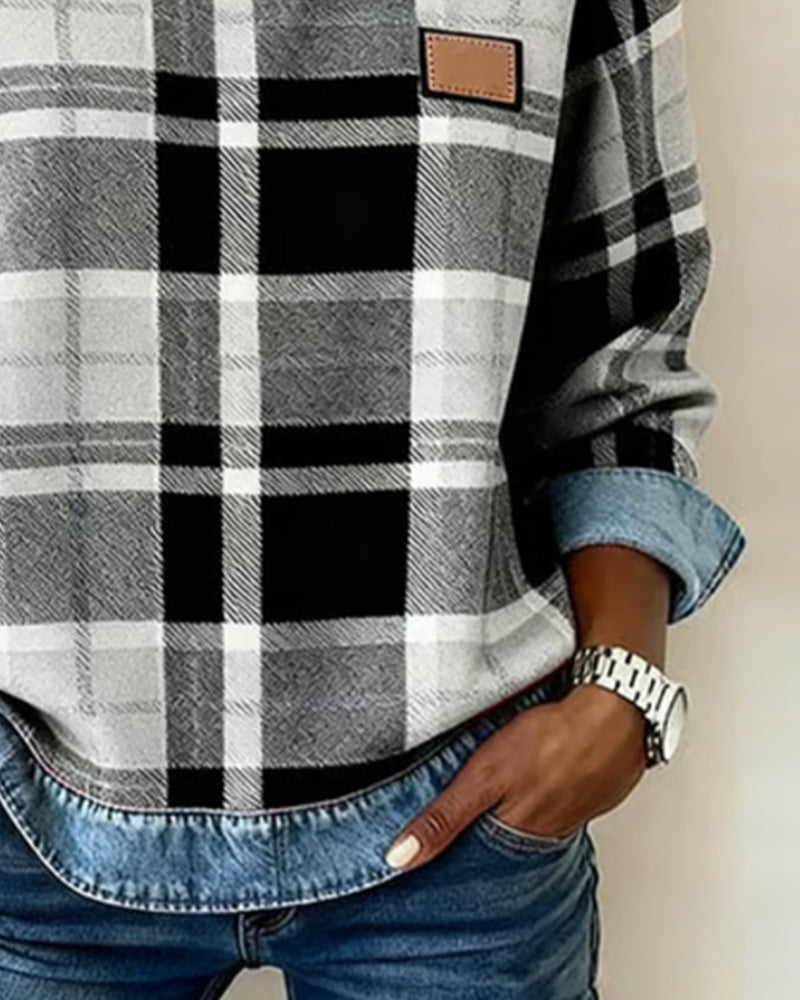 HARPER | PLAID DENIM TRIM TOP