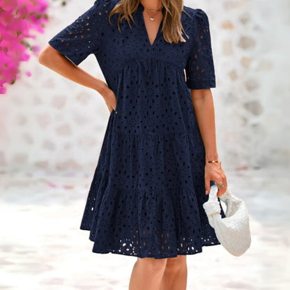 LEONORA | ELEGANT SUMMER DRESS WITH LACE AND RUFFLES