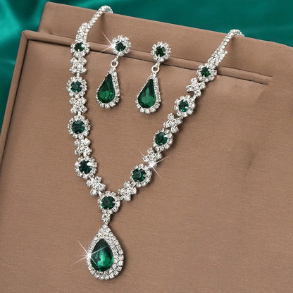 ISOBEL | EMERALD CRYSTAL NECKLACE & EARRING SET