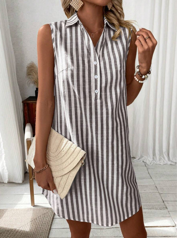 ANNETTE | STRIPED SLEEVELESS SHIRT DRESS