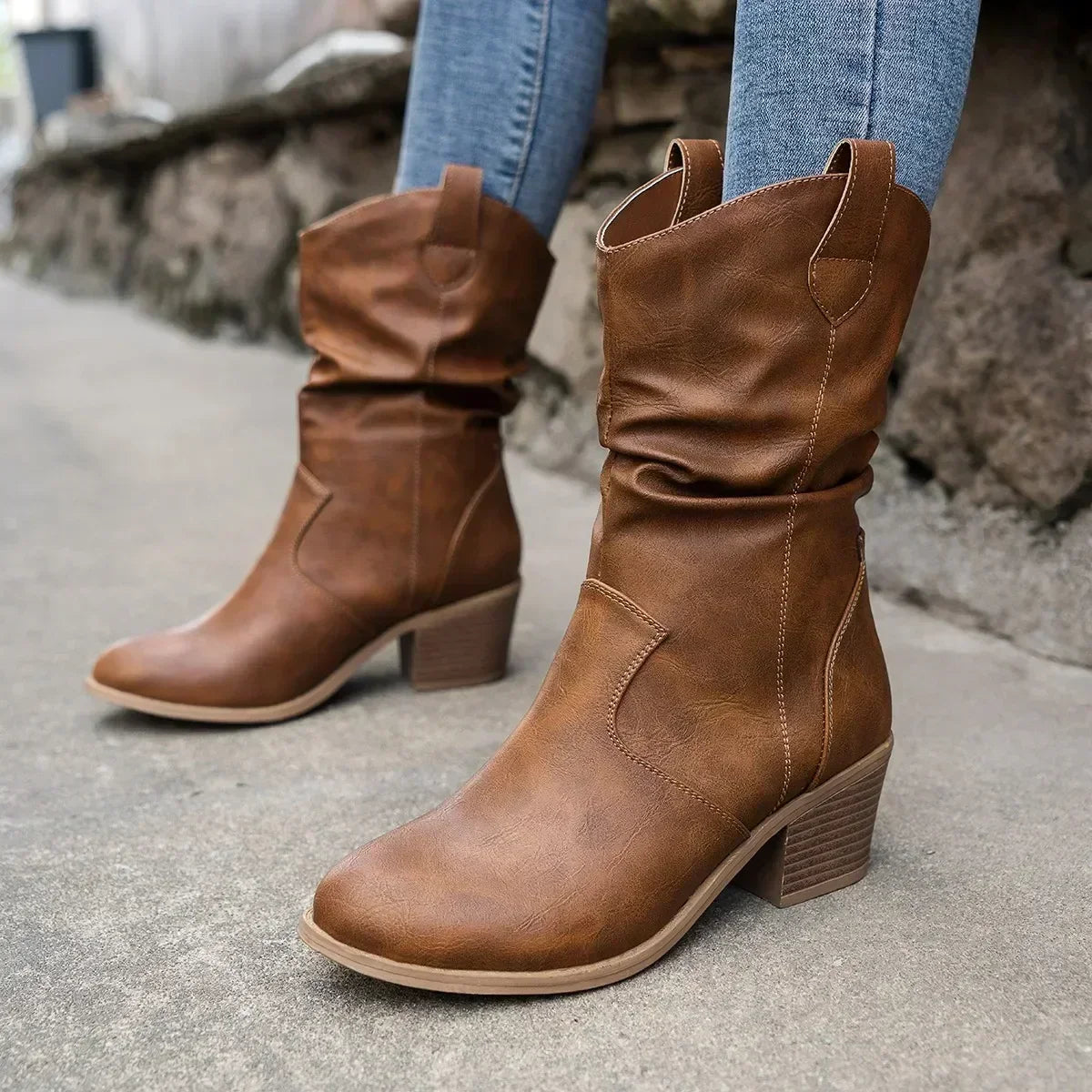 BETHANY | LEATHER LOOK WESTERN BOOTS