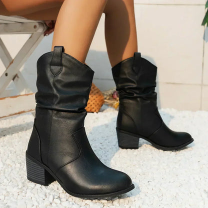 BETHANY | LEATHER LOOK WESTERN BOOTS