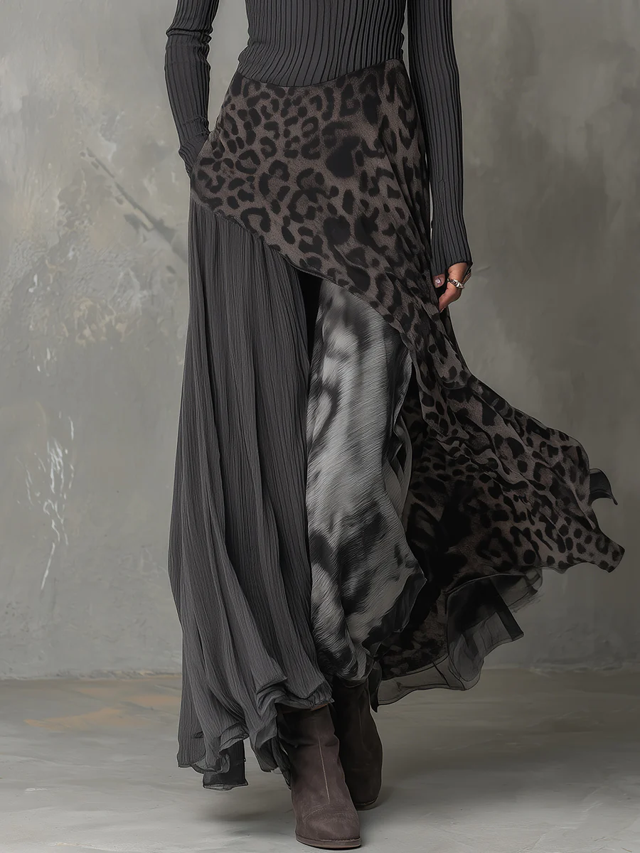 VANESSA | LEOPARD SPLICED IRREGULAR HEM MAXI DRESS