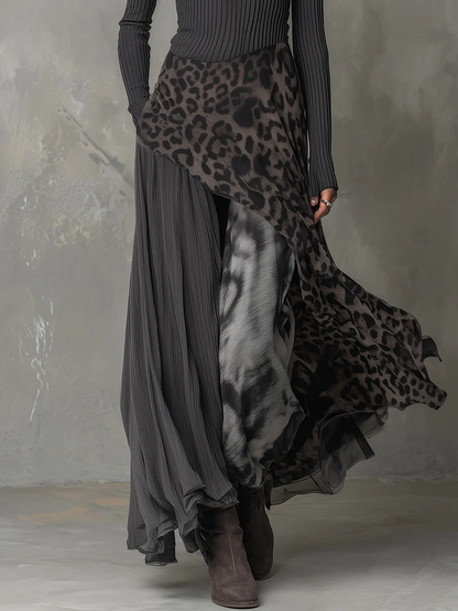 VANESSA | LEOPARD SPLICED IRREGULAR HEM MAXI DRESS