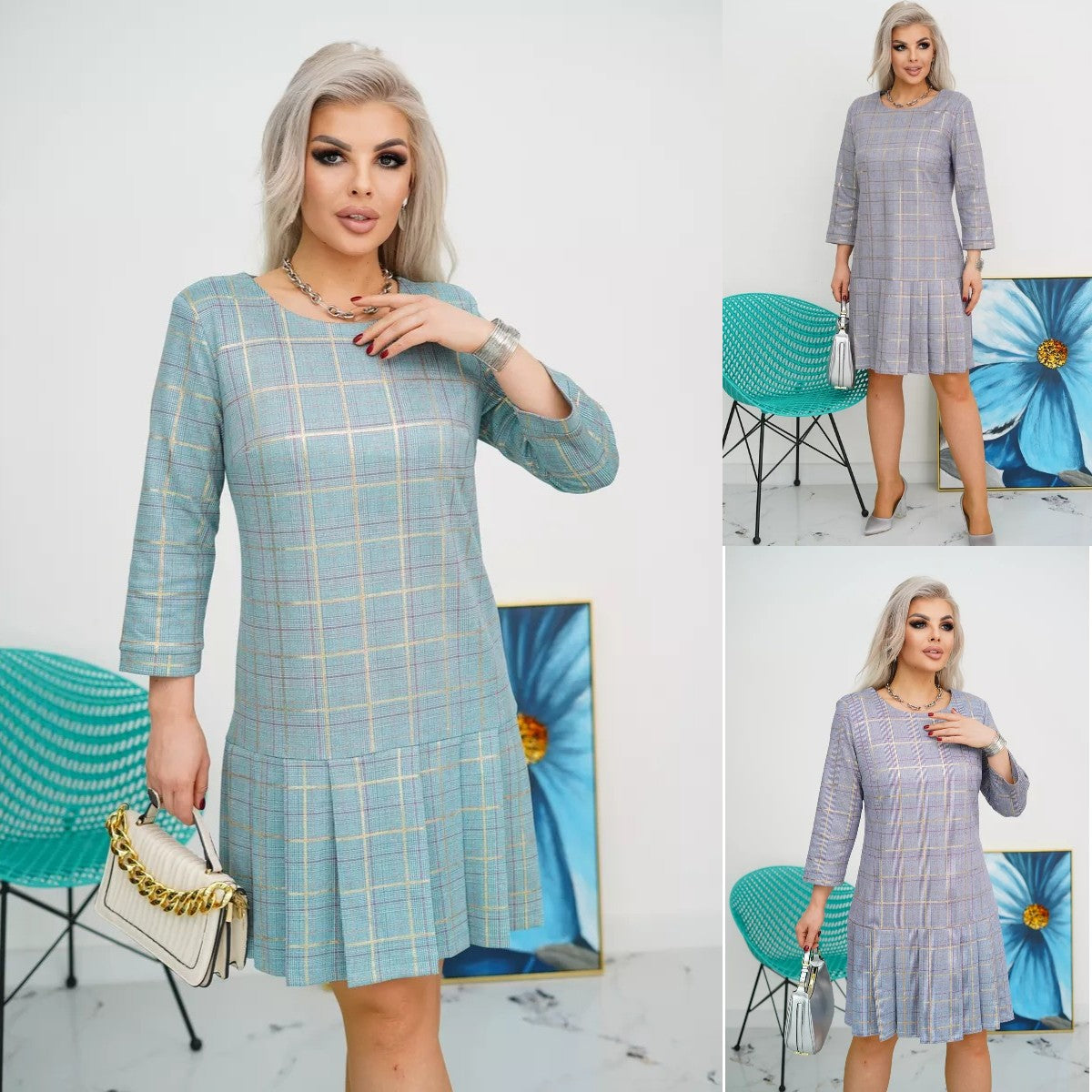 GEORGINA | CHECK PRINT PLEATED DRESS
