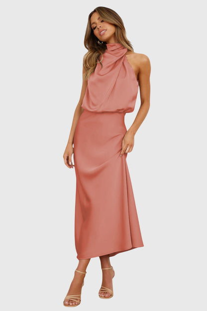 AVA | GLAMOROUS SATIN HALTER DRESS