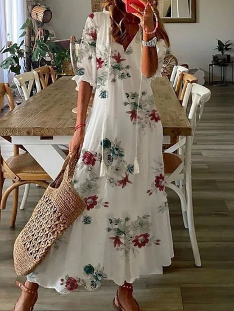 CELESTE | BOHO VINTAGE V-NECK SUMMER DRESS